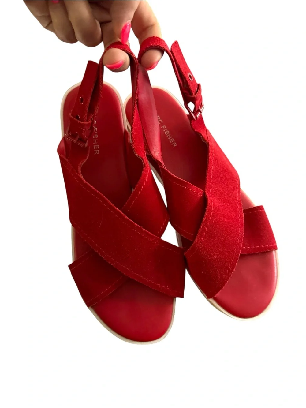 Marc Fisher Red Suede Cork Platform Slingback Sandals 9M Euro Summer Resort
